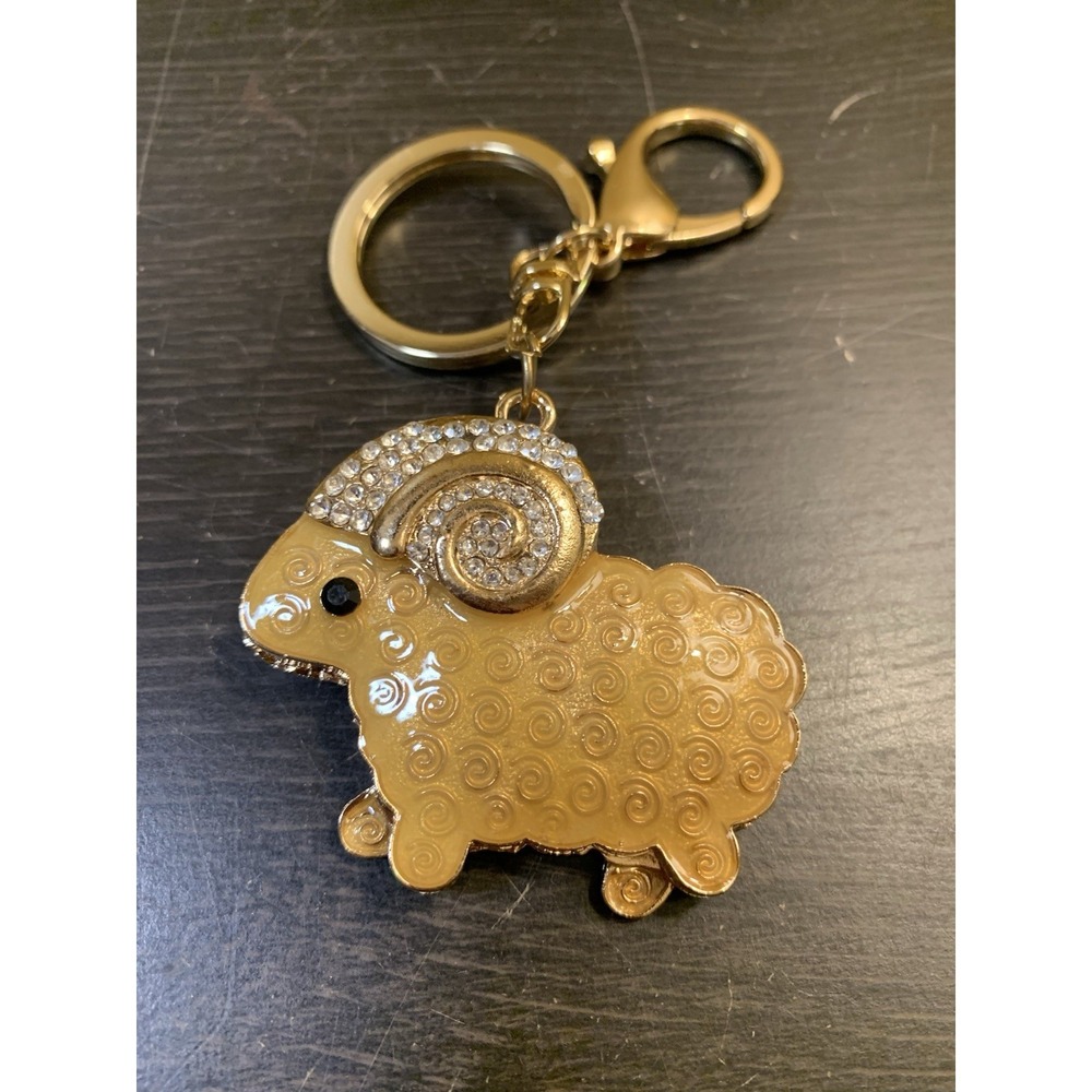 Sheep Moveable Keychain Bejeweled Rhinestone Purse Jewelry Bling Clip Key Ring